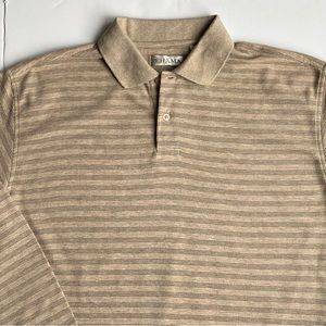 Tehama Shirt Size XL Polo Beige Tan Striped Men’s Long Sleeve Cotton Blend EUC